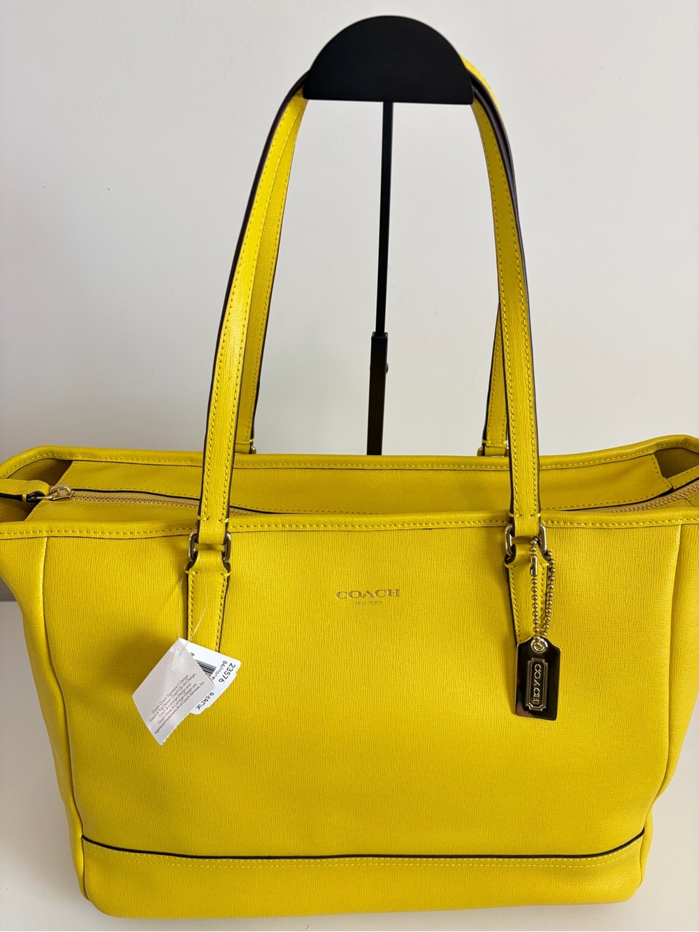 COACH Saffiano Leather Medium East/West Tote Bag in Gold hardware